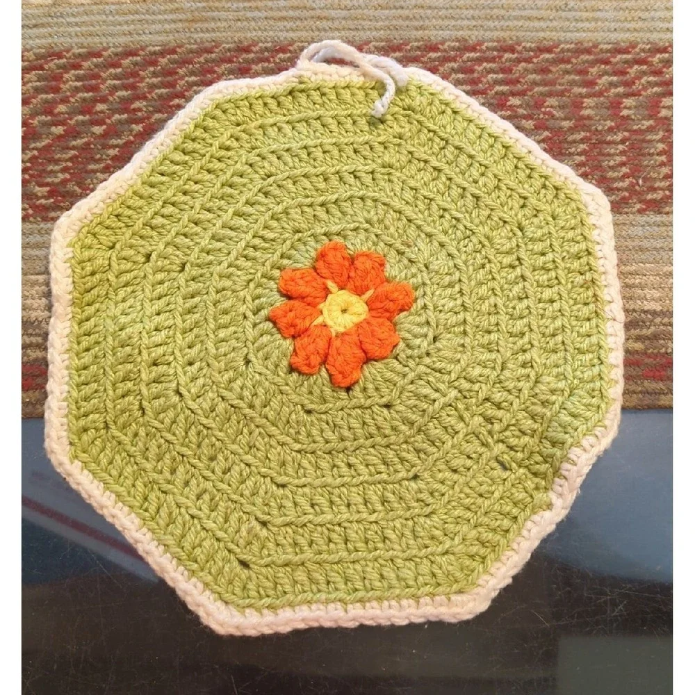 Vintage Crochet Tabletop Colorful Counter Doile Trivet Handmade By Granny
